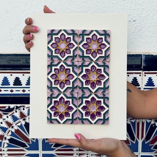 Cuadro de Azulejos en Relieve "Alejandrita" | Cerámica Pintada a Mano | Kinara