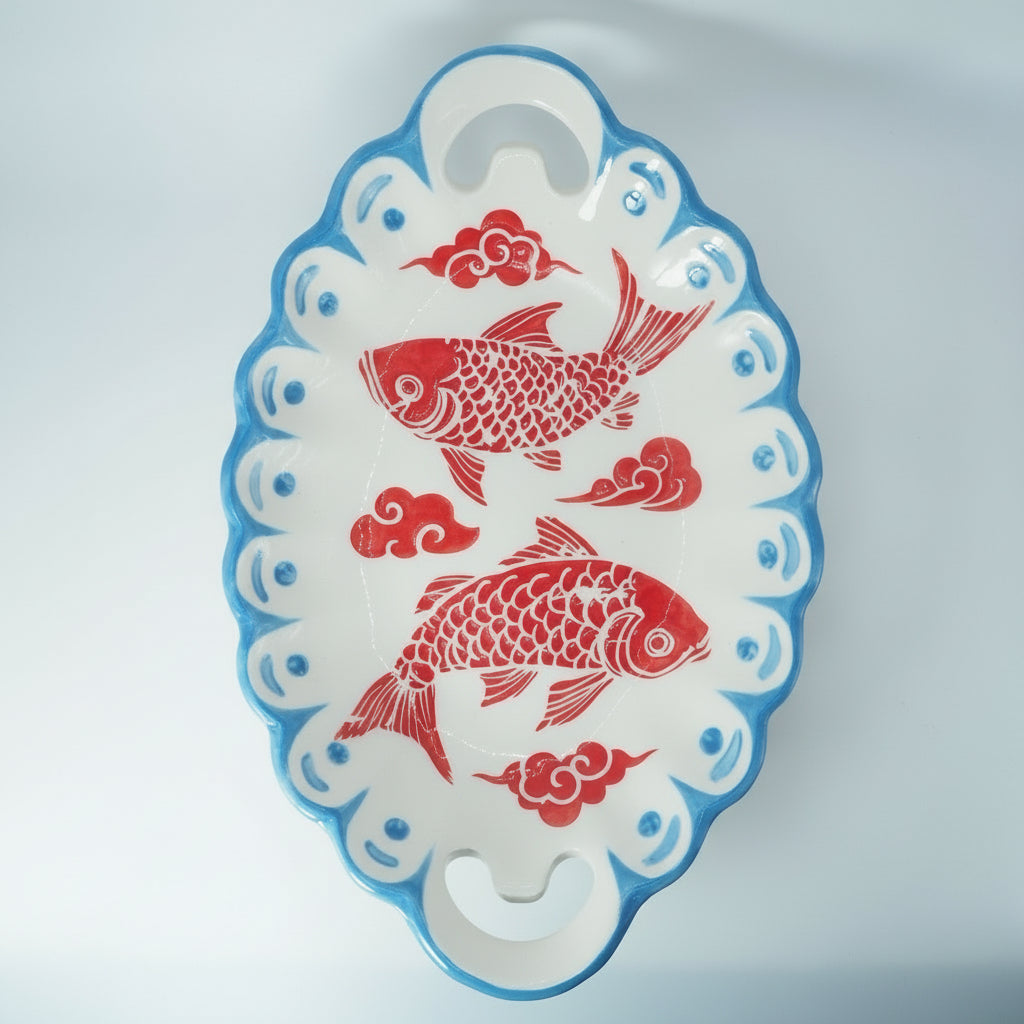 Bandeja Koi Japonesa — Cerámica pintada a mano