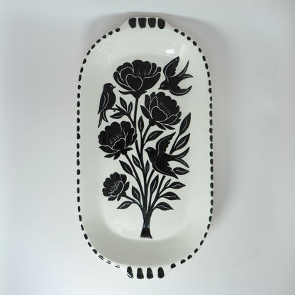 Bandeja Peonía con Alas| Cerámica esgrafiada y pintada a mano