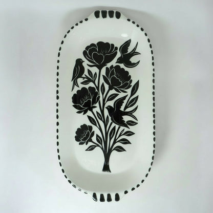 Bandeja Peonía con Alas| Cerámica esgrafiada y pintada a mano