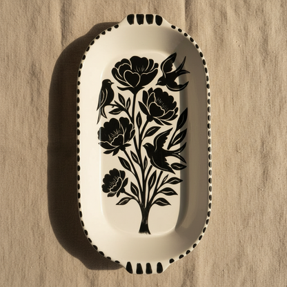 Bandeja Peonía con Alas| Cerámica esgrafiada y pintada a mano