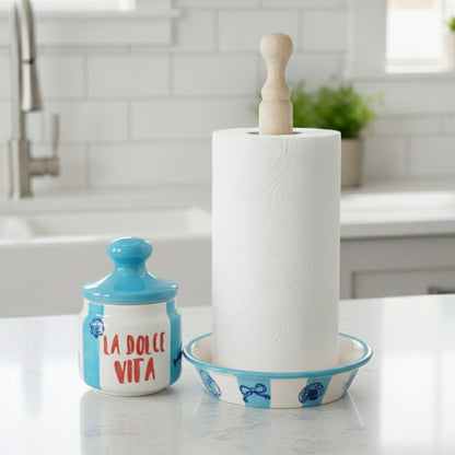 Set La Dolce Vita (Azucarero + Portarrollos) — Cerámica pintada a mano