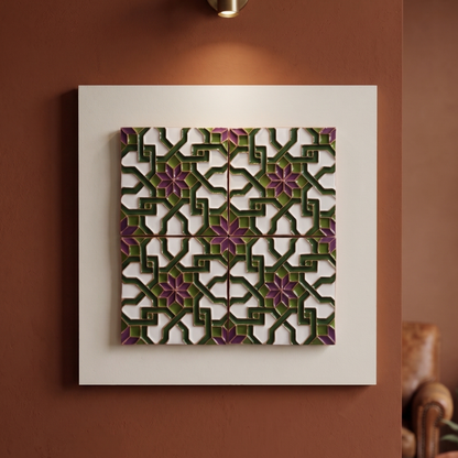 Cuadro de Azulejos en Relieve "Estrella Amatista" | Cerámica Pintada a Mano | Kinara