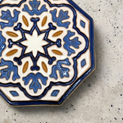 Plato Decorativo de Pared en Relieve "Estrella Mudéjar: Zafiro"
